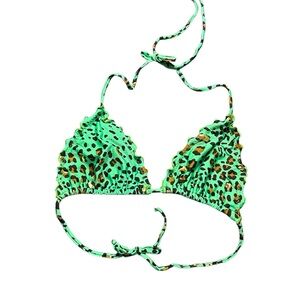 Luli Fama Green & Gold Leopard Print Bikini Top